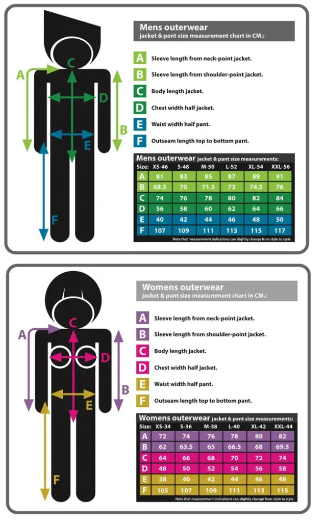 جدول سایز کاپشن اسکی REHALL