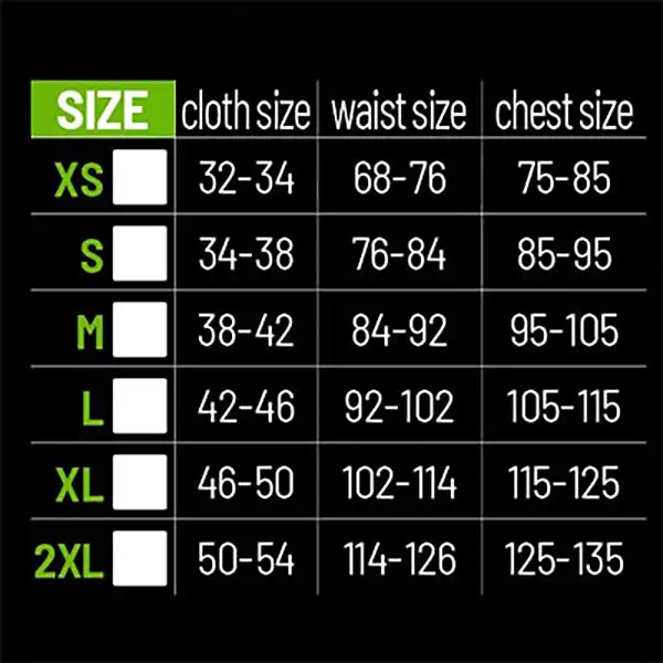 جدول سایزبندی تاپ حلقه ای لاغری کوپر