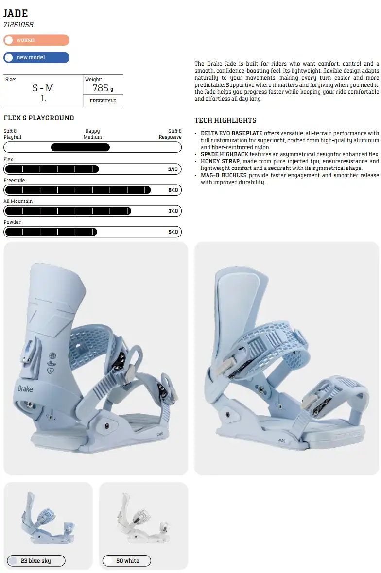 تصویر کاتالوگی با مشخصات فنی فیکس اسنوبرد دریک  JADE
