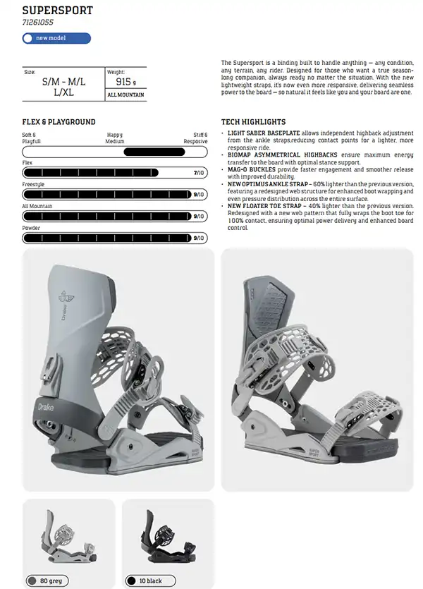 تصویر مشخصات فیکس اسنوبرد دریک مدل Supersport 2027 Grey سلطان پارک و پیست