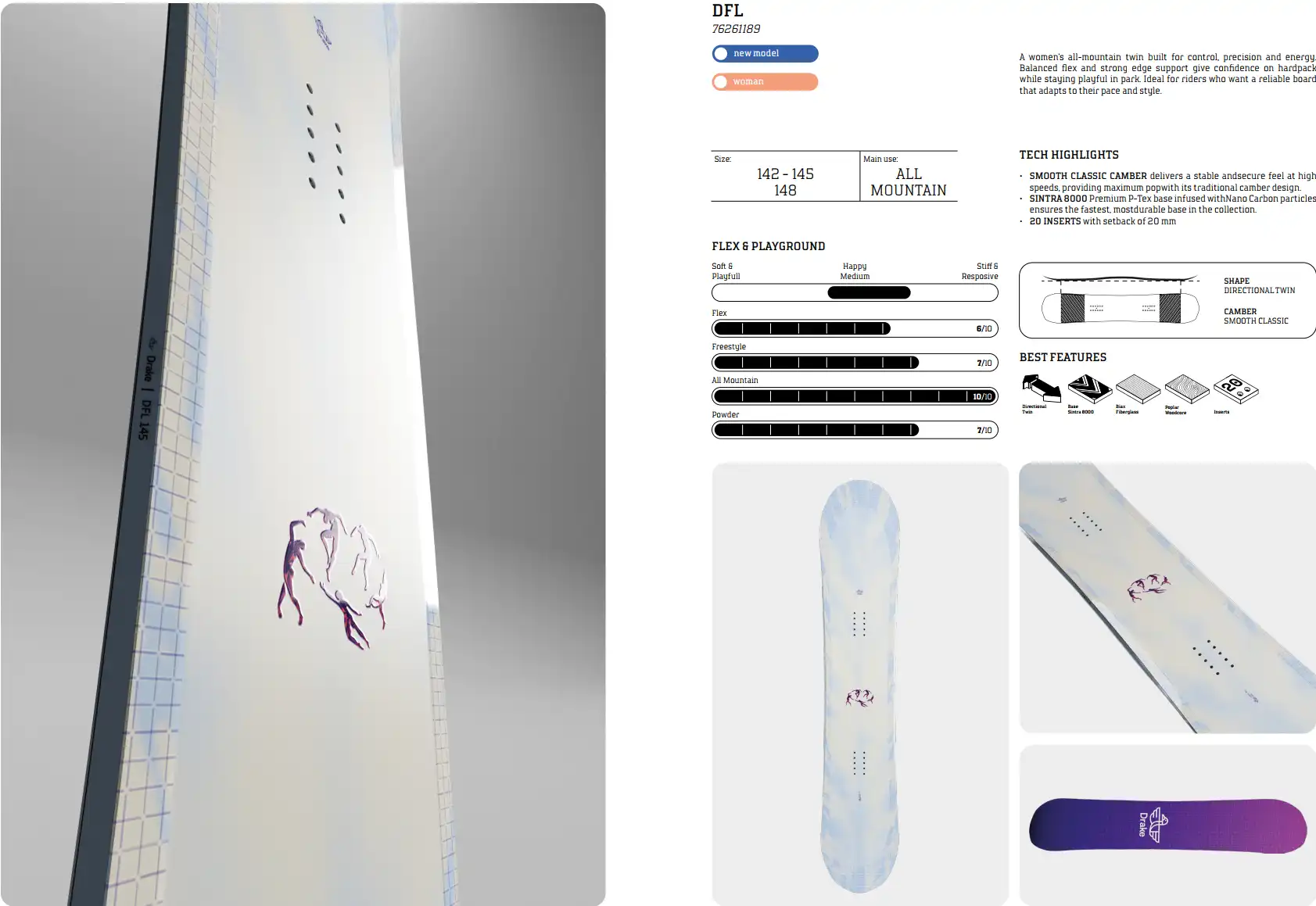 تصویری از مشخصات گرافیکی اسنوبرد DRAKE DFL