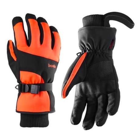 دستکش اسکی BOODUN مخملی ضد باد و گرم مردانه و زنانه با قابلیت تاچ صفحه نمایش لمسی نارنجی