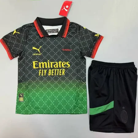 کیت بچه‌گانه آث میلان آف وایت مشکی 2023 ست پیراهن و شورت با لوگوی دوختی و تایلندی