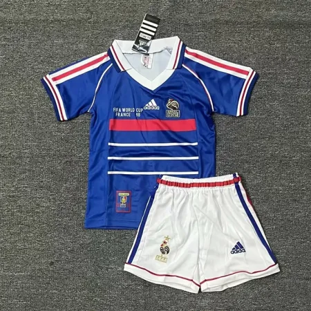 کیت بچه‌گانه کلاسیک فرانسه 1998 ست پیراهن و شورت با لوگوی دوختی و تایلندی