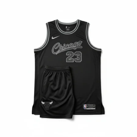 ست رکابی و شورت بسکتبال بزرگسال شیکاگو بولز شماره ۲۳ مایکل جردن - رنگ مشکی و خاکستری