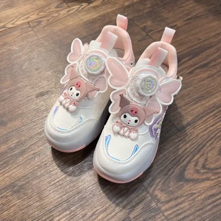 کفش بچه گانه اسکیتی چراغ دار دو حالته صورتی سفید