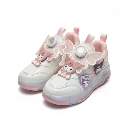 کفش بچه گانه اسکیتی چراغ دار دو حالته صورتی سفید (4)