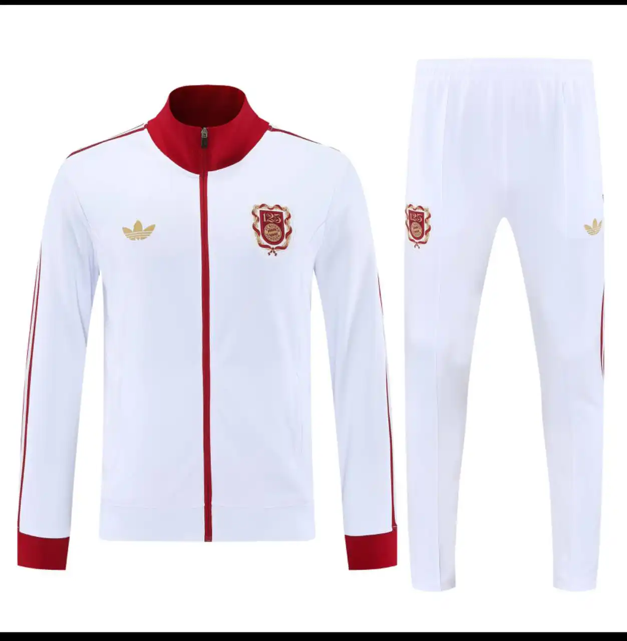 گرمکن شلوار سفید قرمز تمام زیپ بایرن مونیخ 2026 با لوگو دوختی تایلندی