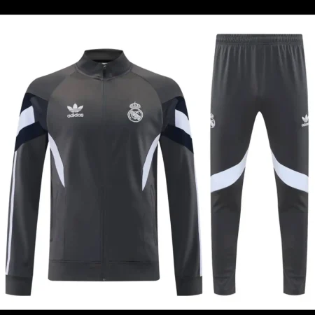 گرمکن شلوار طوسی تمام زیپ رئال مادرید 2026 با لوگو دوختی تایلندی