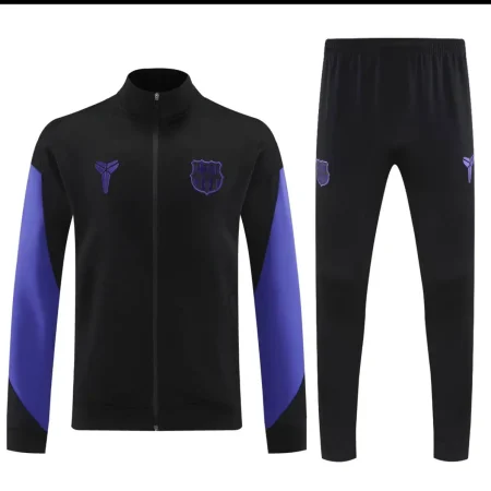 گرمکن شلوار مشکی آستین آبی تمام زیپ بارسلونا 2026 با لوگو دوختی تایلندی